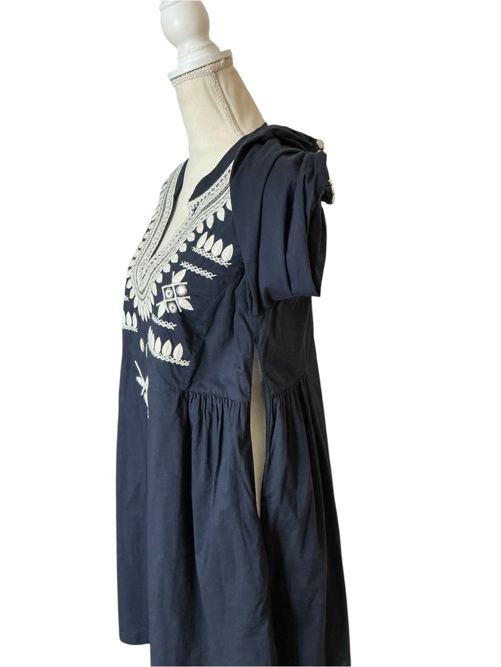 Tory Burch Keegan Embroidered Cotton Dress Navy Boho Size 10 - Picture 6 of 16